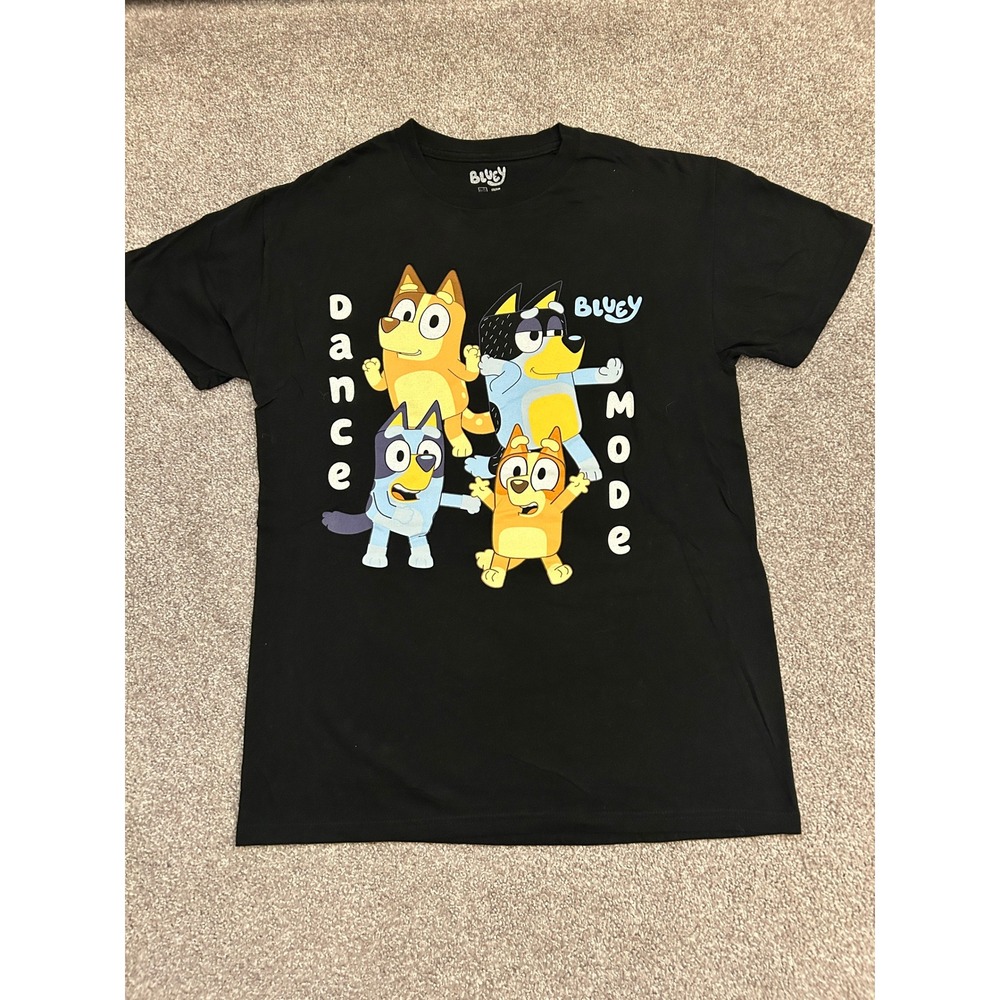 Bluey Dance Mode Graphic T-Shirt Mens Medium Black Excellent Heeler Family Tee